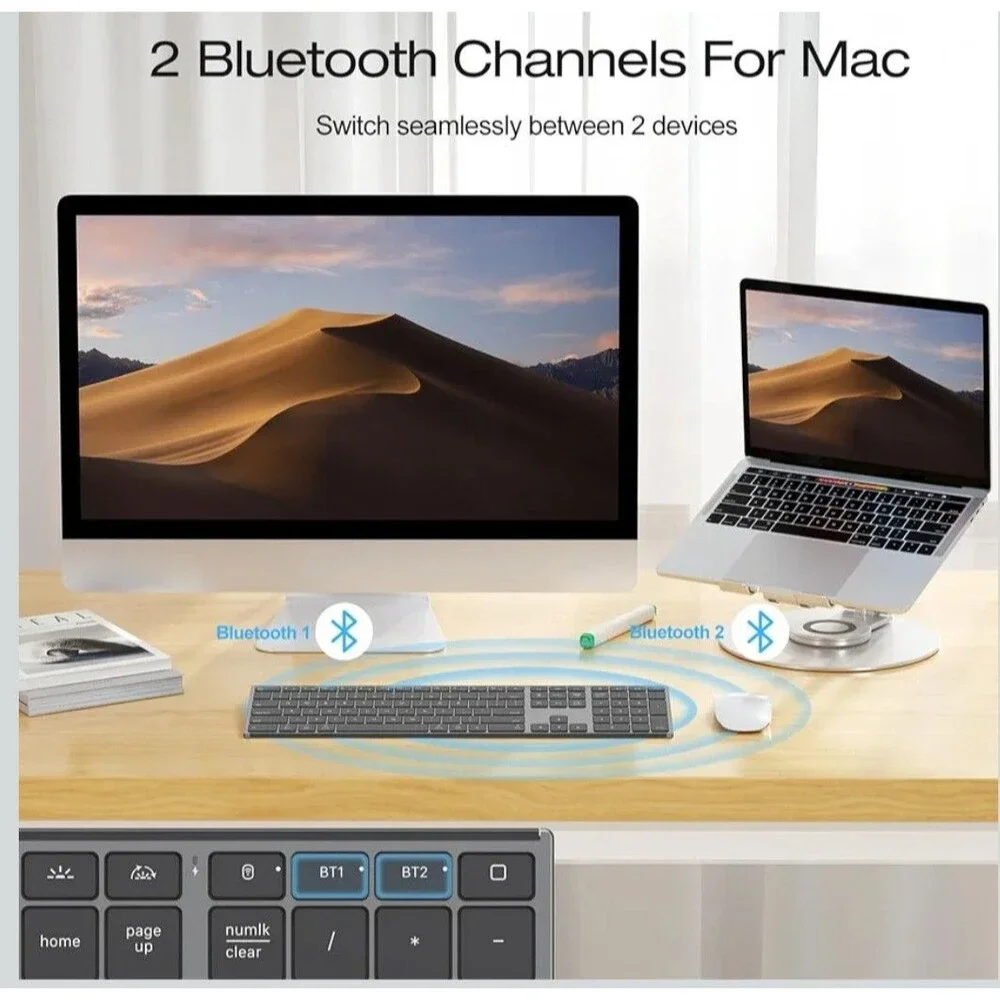 Wireless Keyboard for Mac Gray Forged Metal Frame 2.4G Dual Bluetooth Ultra Thin